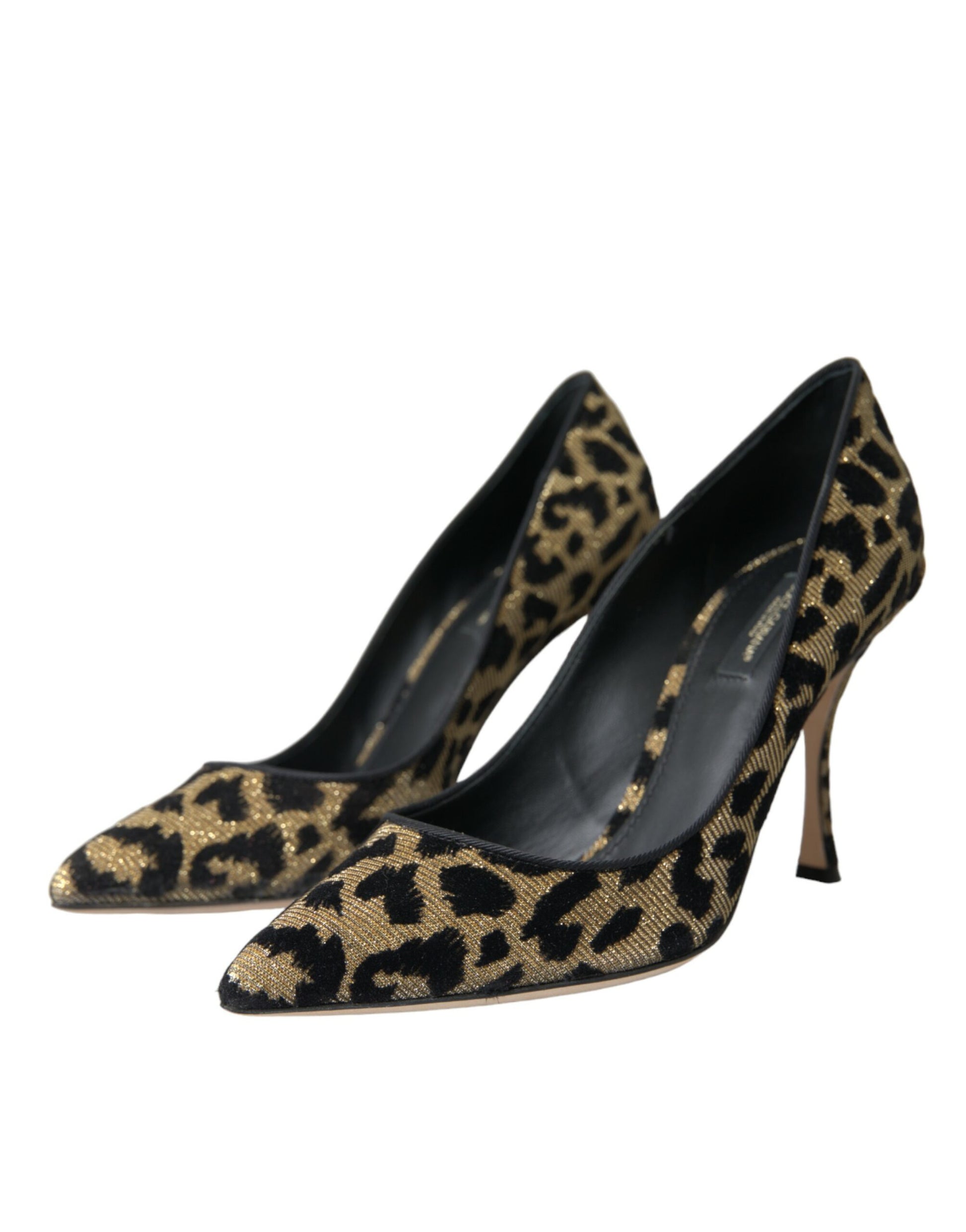 Zapatos de salón con tacón de lúrex y estampado de leopardo en dorado y negro de Dolce &amp; Gabbana