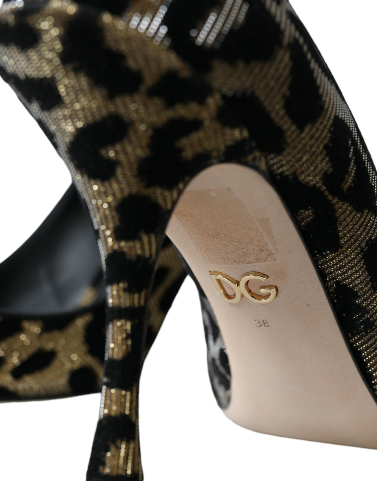 Zapatos de salón con tacón de lúrex y estampado de leopardo en dorado y negro de Dolce &amp; Gabbana