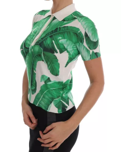 Camiseta polo de seda con estampado de plátano verde de Dolce &amp; Gabbana