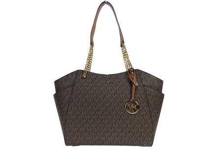 Bolso tote de hombro marrón con cadena grande Jet Set