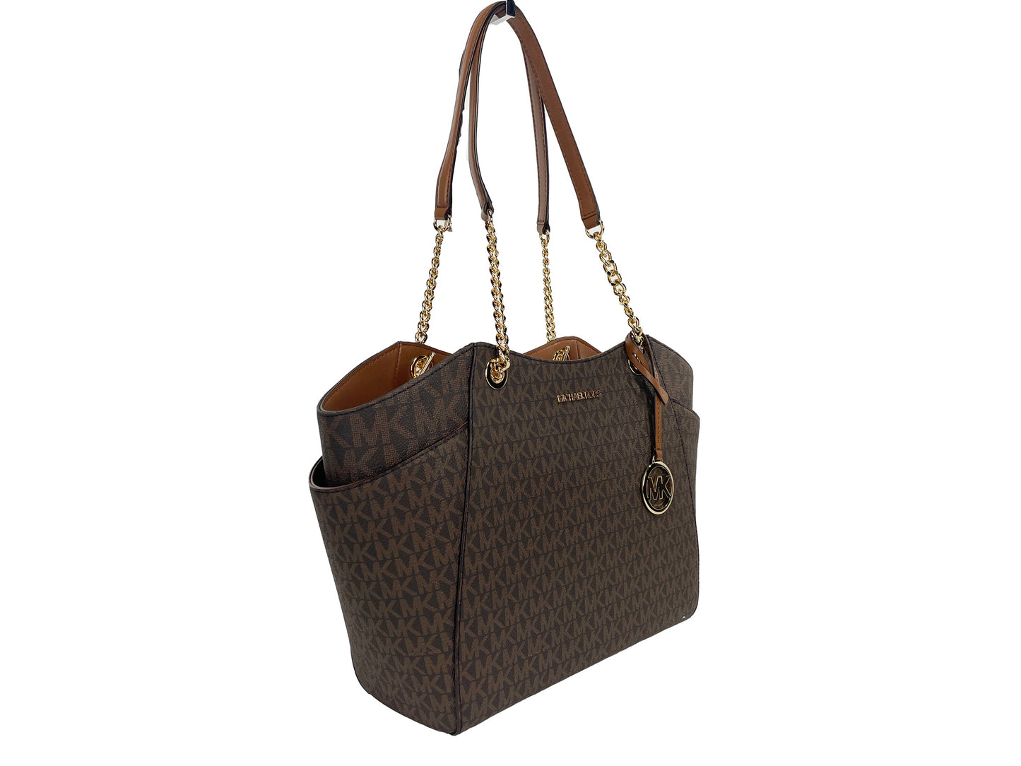 Bolso tote de hombro marrón con cadena grande Jet Set