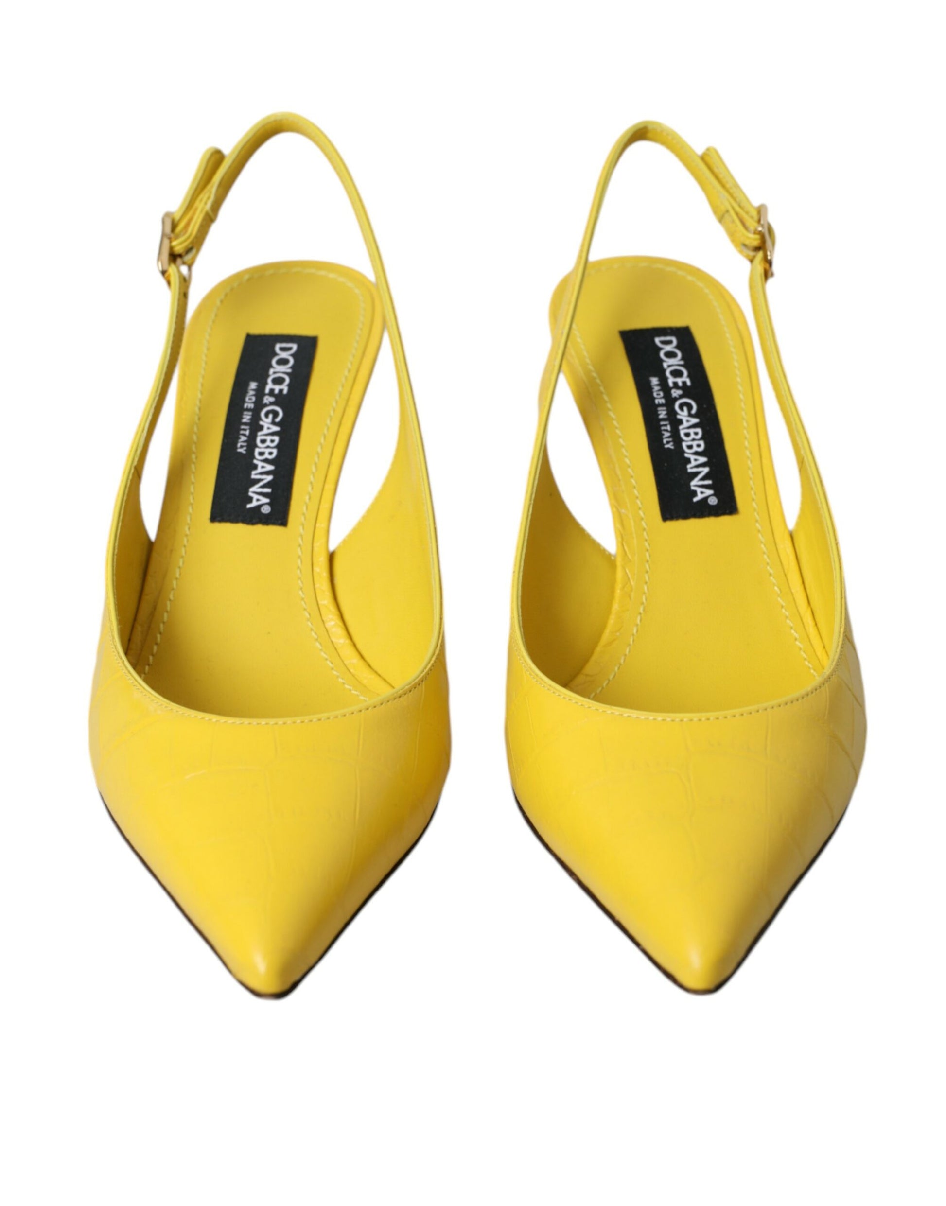 Zapatos de tacón con tiras cruzadas de cuero amarillo de Dolce &amp; Gabbana