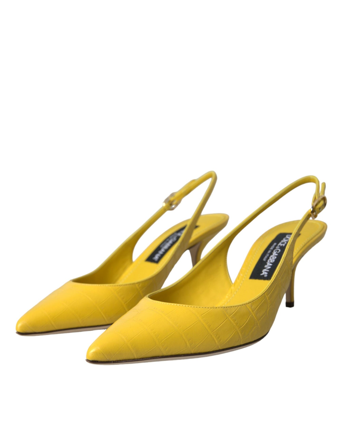 Zapatos de tacón con tiras cruzadas de cuero amarillo de Dolce &amp; Gabbana