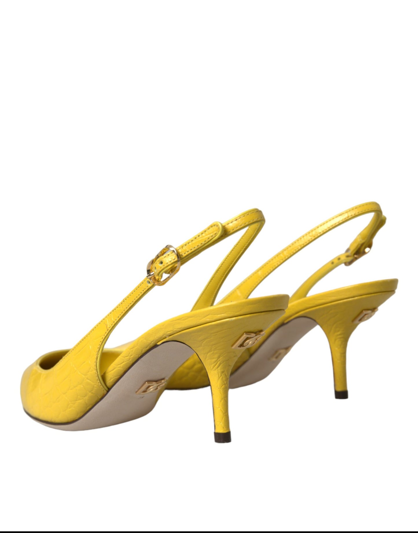 Zapatos de tacón con tiras cruzadas de cuero amarillo de Dolce &amp; Gabbana