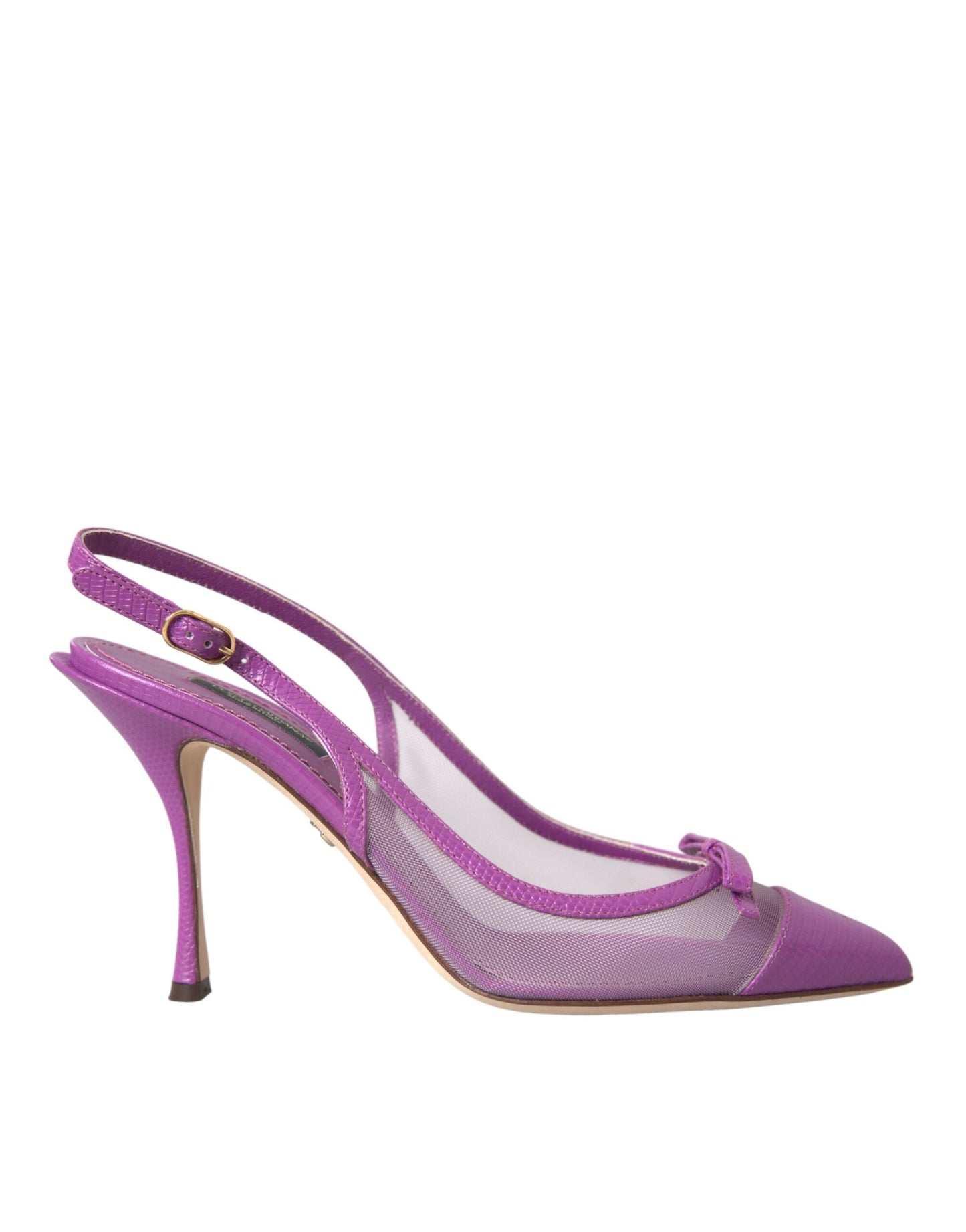 Zapatos de tacón alto con tira trasera y malla de cuero color morado de Dolce &amp; Gabbana