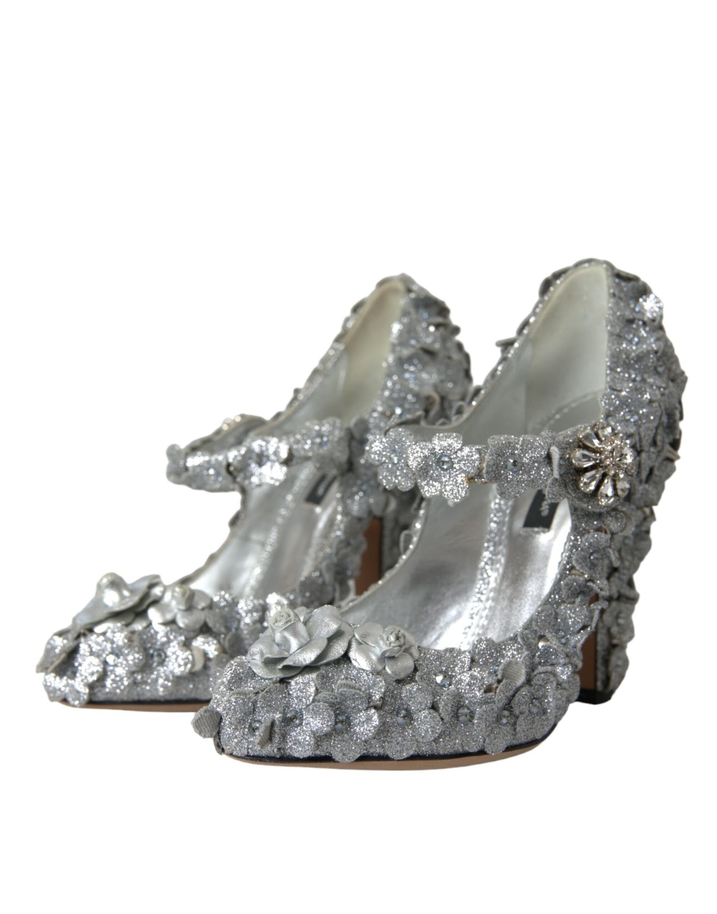 Zapatos Mary Jane con cristales y flores en plata de Dolce &amp; Gabbana