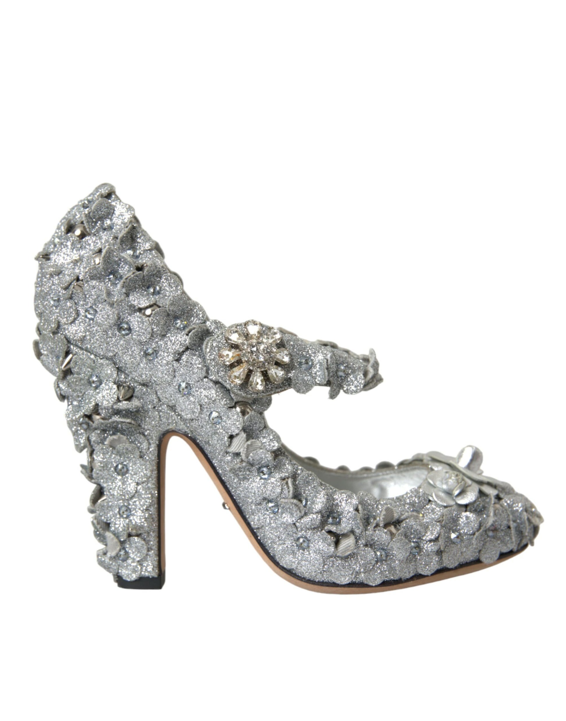 Zapatos Mary Jane con cristales y flores en plata de Dolce &amp; Gabbana