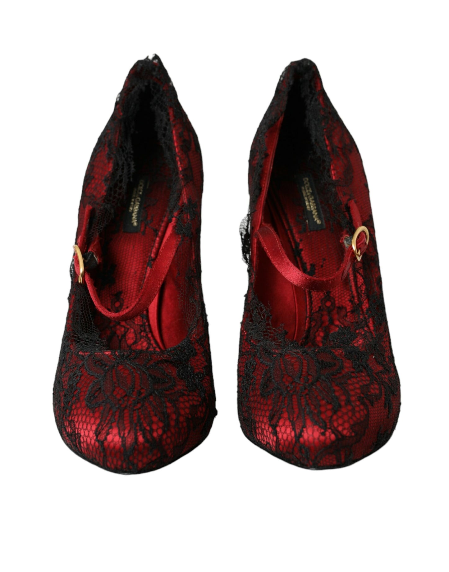 Zapatos Mary Jane con encaje floral en rojo y negro de Dolce &amp; Gabbana