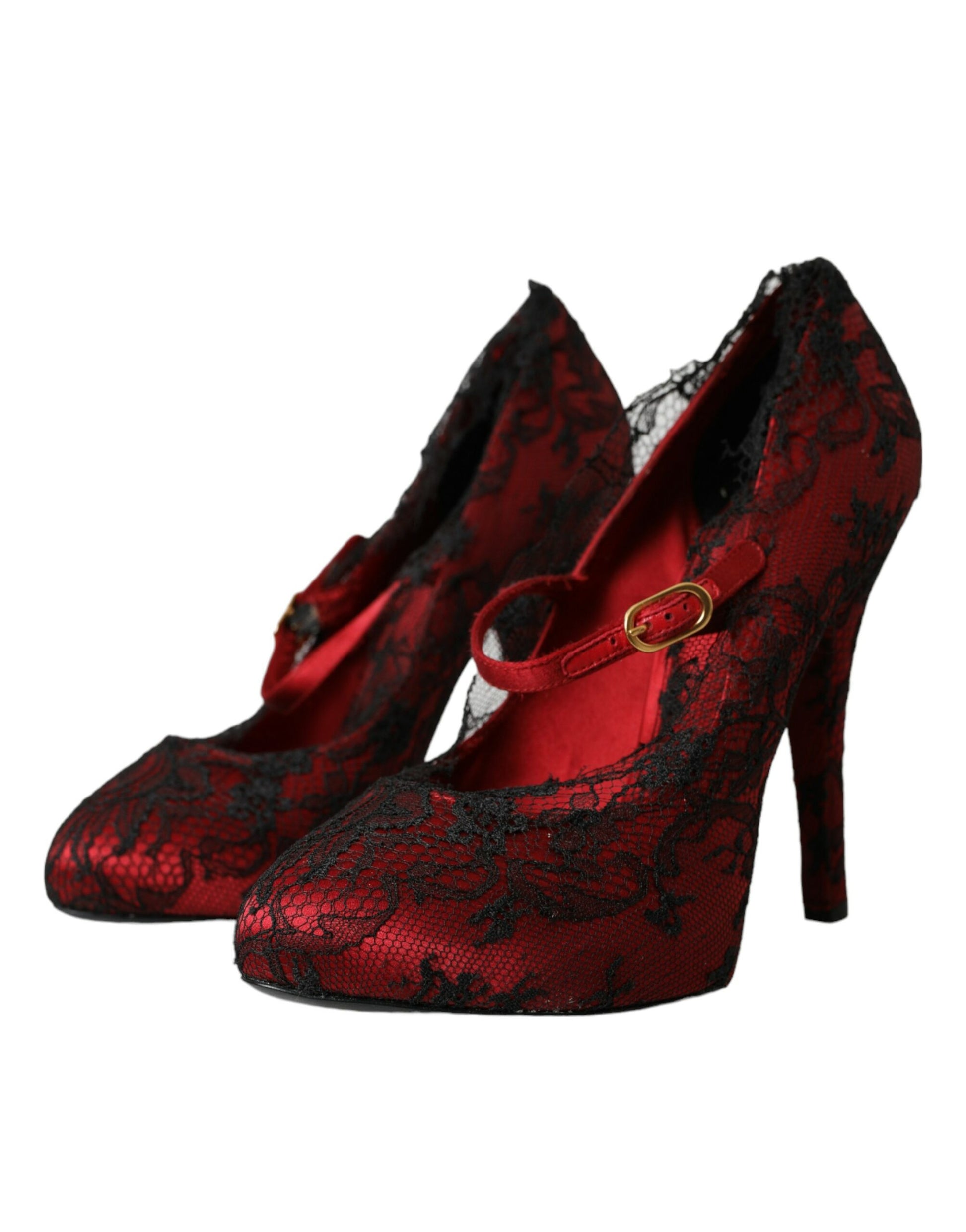 Zapatos Mary Jane con encaje floral en rojo y negro de Dolce &amp; Gabbana