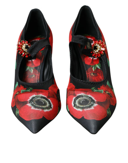 Zapatos Mary Jane con cristales y flores en color negro de Dolce &amp; Gabbana