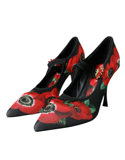 Zapatos Mary Jane con cristales y flores en color negro de Dolce &amp; Gabbana