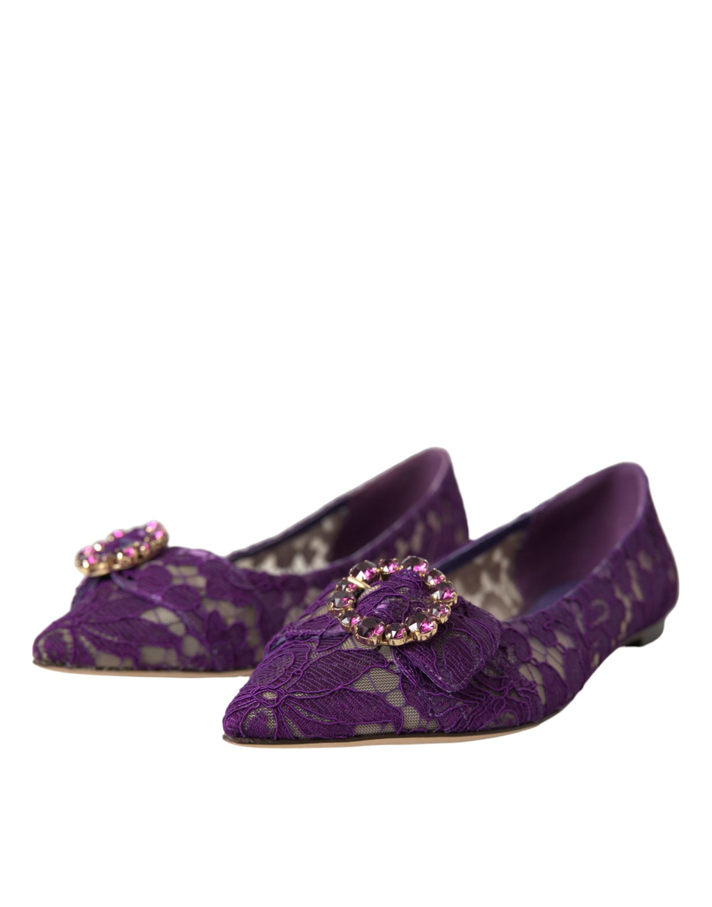 Mocasines con encaje de cristales y diseño morado Taormina de Dolce &amp; Gabbana