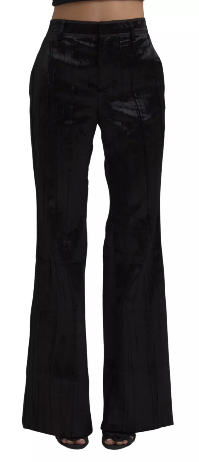 Pantalones de cintura alta acampanados de viscosa negra de Dsquared²