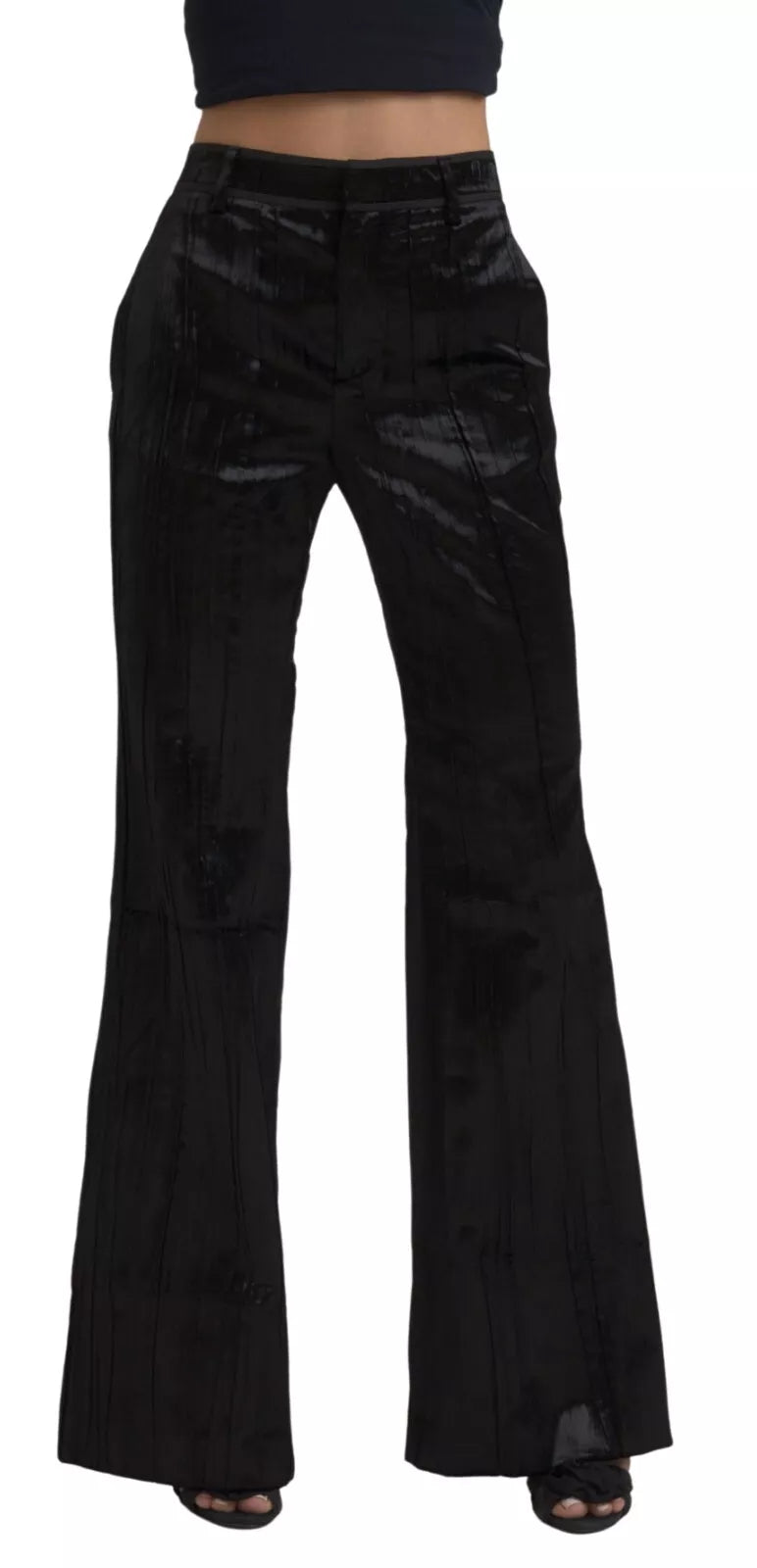 Pantalones de cintura alta acampanados de viscosa negra de Dsquared²