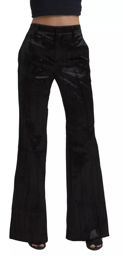 Pantalones de cintura alta acampanados de viscosa negra de Dsquared²