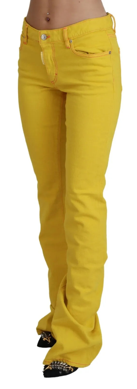 Pantalones vaqueros acampanados de talle medio en algodón amarillo de Dsquared²