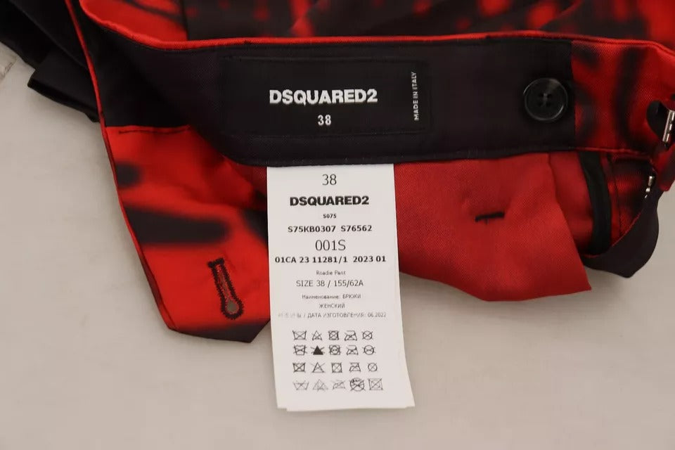 Dsquared² Red Printed High Waist Straight Pants