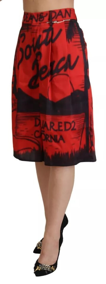 Pantalones cortos de cintura alta y pierna ancha con estampado rojo de Dsquared²