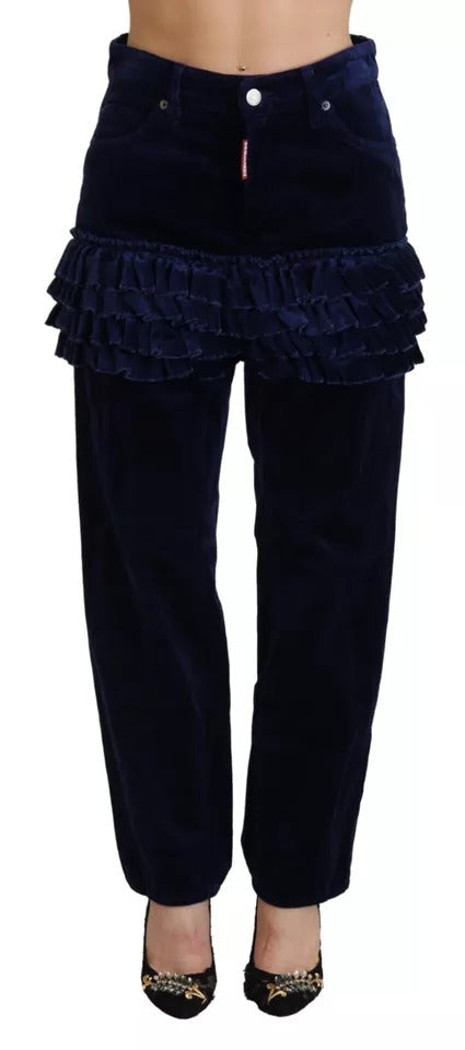 Pantalones de mezclilla de algodón con cintura alta y volantes azules de Dsquared²