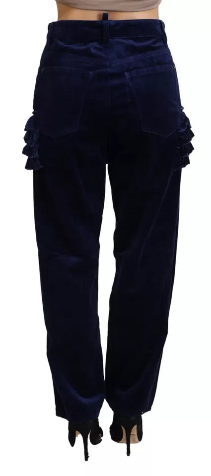 Pantalones de mezclilla de algodón con cintura alta y volantes azules de Dsquared²