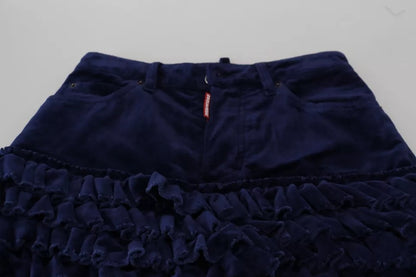 Pantalones de mezclilla de algodón con cintura alta y volantes azules de Dsquared²