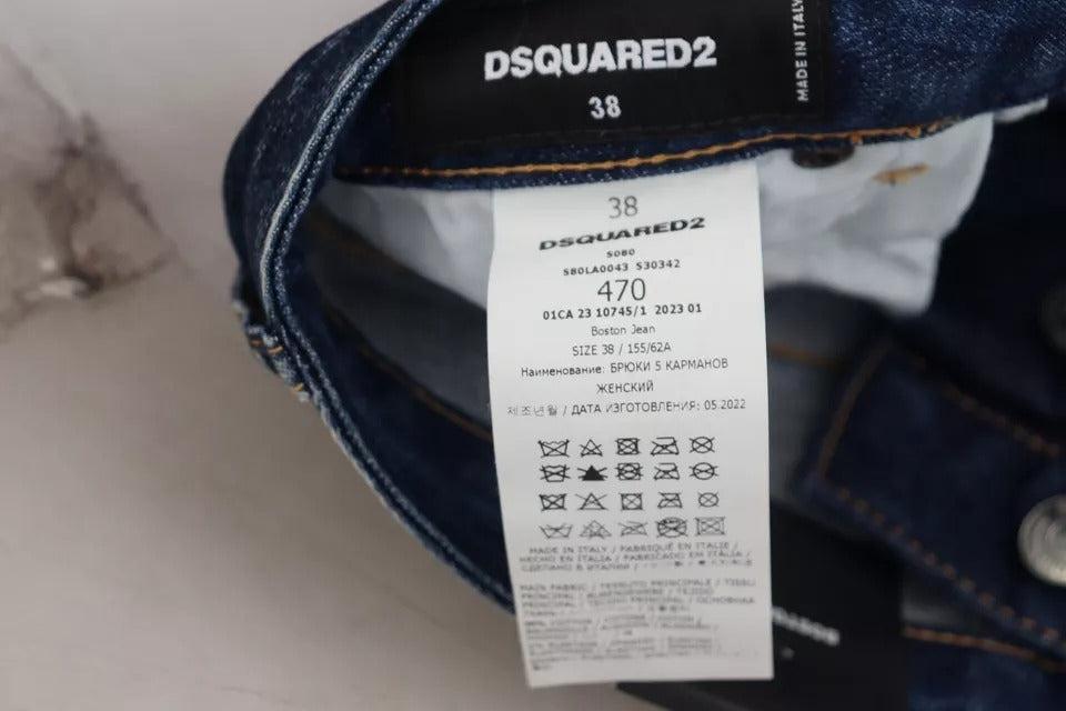 Vaqueros Boston rectos de mezclilla con cintura alta y diseño icónico en color azul de Dsquared²