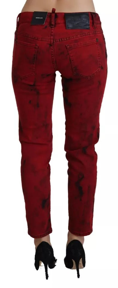 Pantalones pitillo elásticos de algodón con cintura baja en color rojo de Dsquared²