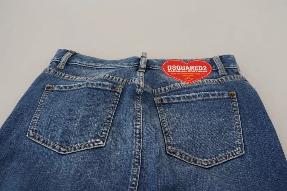 Falda vaquera de corte tubo con cintura alta y efecto desgastado en color azul de Dsquared²