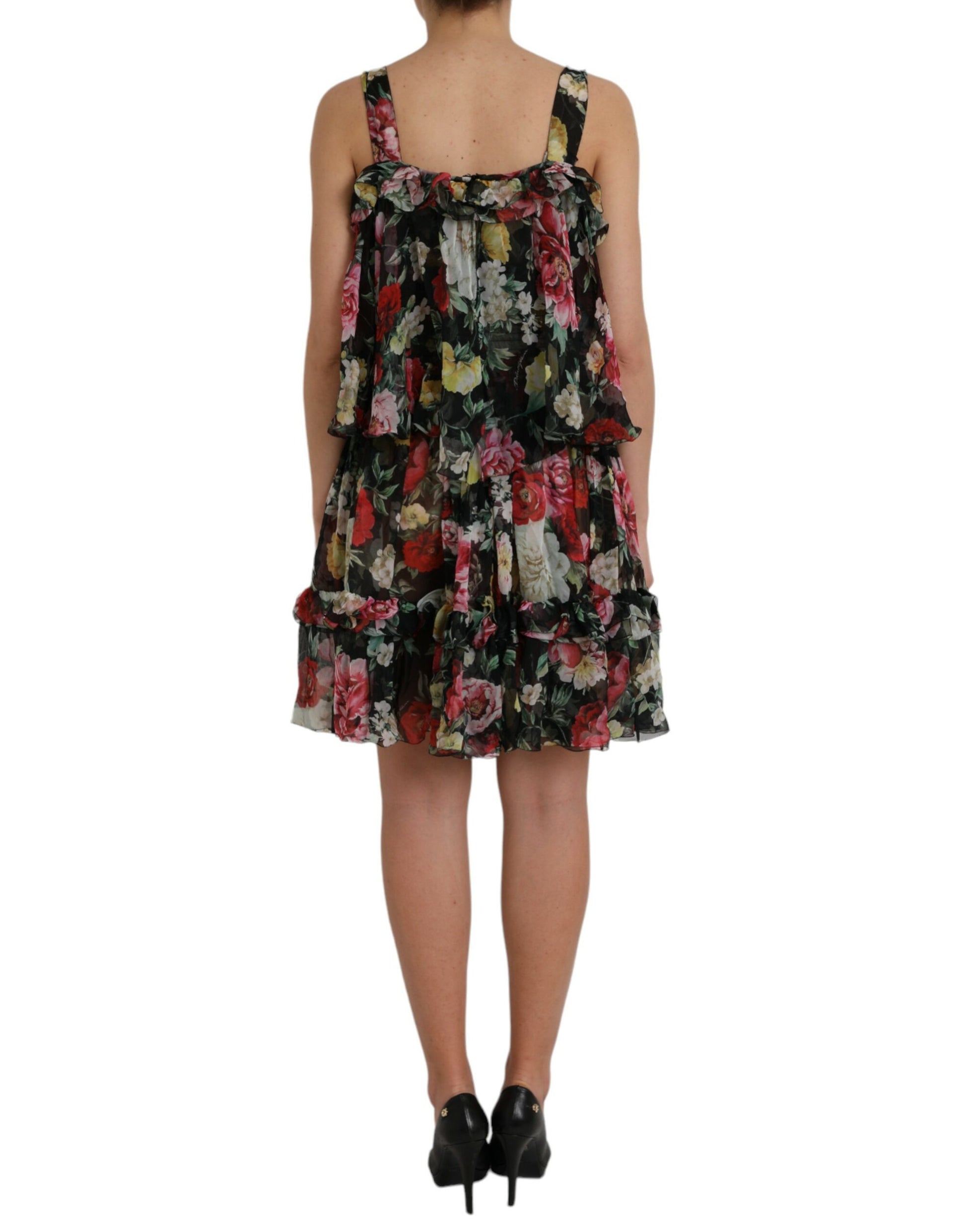 Vestido sin mangas de seda con estampado floral negro de Dolce &amp; Gabbana