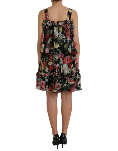 Vestido sin mangas de seda con estampado floral negro de Dolce &amp; Gabbana