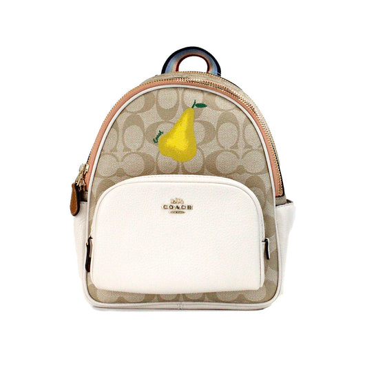 Mochila de hombro con motivo de pera Mini Court Signature de COACH, color tiza Taffy