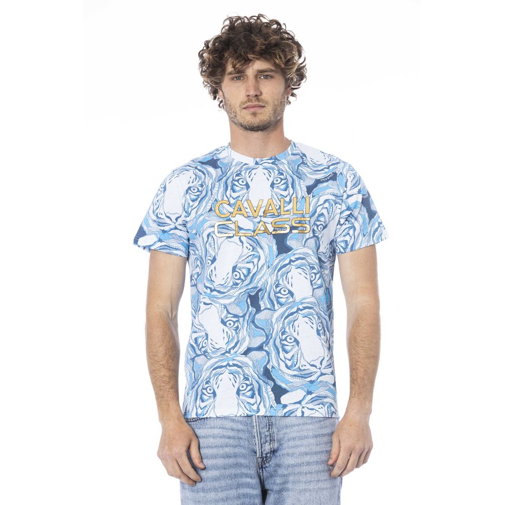 Camiseta de algodón azul claro para hombre Cavalli Class