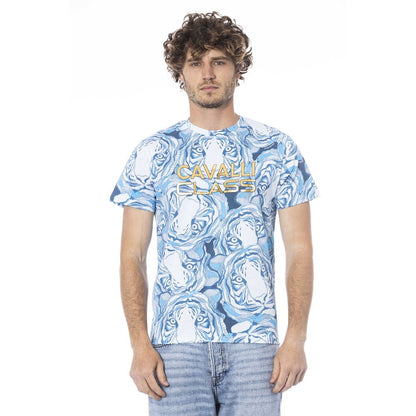 Camiseta de algodón azul claro para hombre Cavalli Class