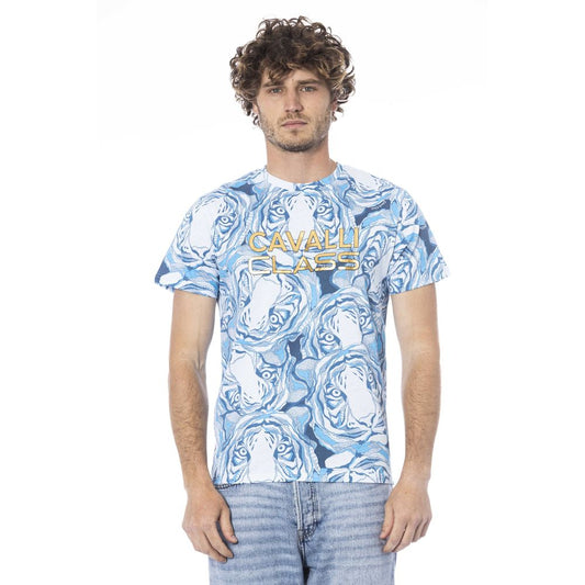 Camiseta de algodón azul claro para hombre Cavalli Class