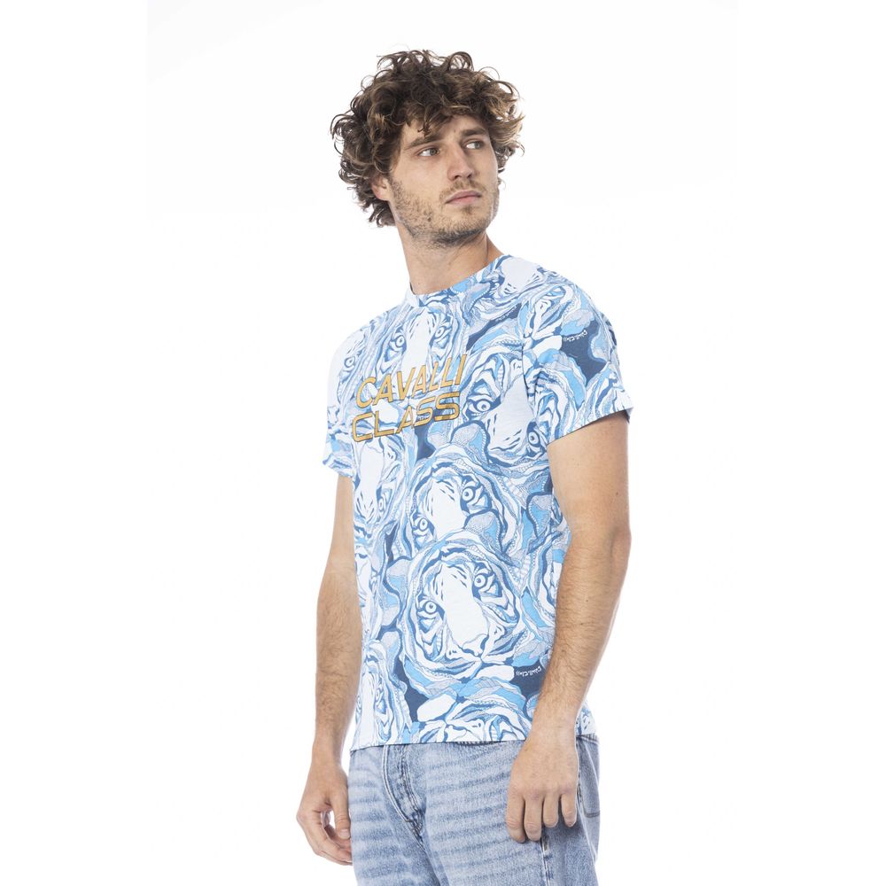 Camiseta de algodón azul claro para hombre Cavalli Class