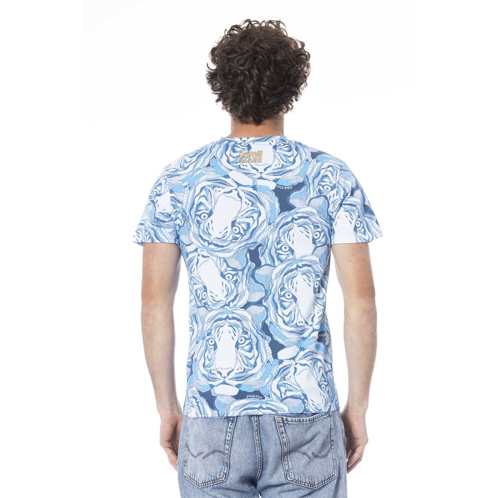 Camiseta de algodón azul claro para hombre Cavalli Class