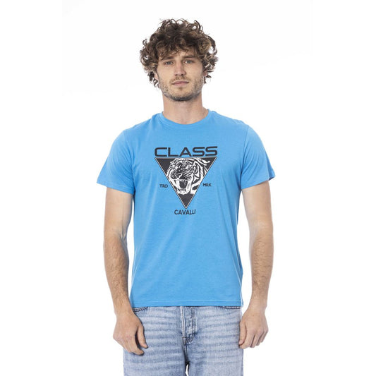 Camiseta de algodón azul claro para hombre Cavalli Class