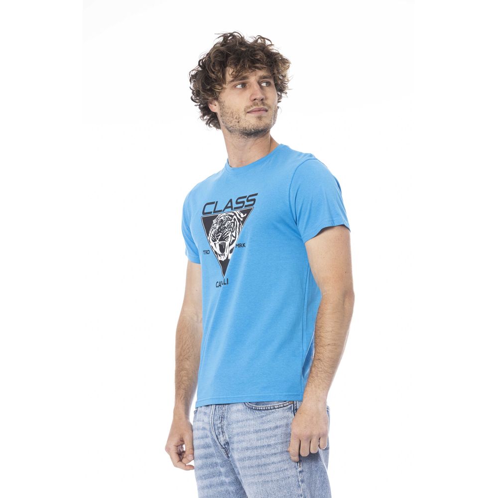 Camiseta de algodón azul claro para hombre Cavalli Class