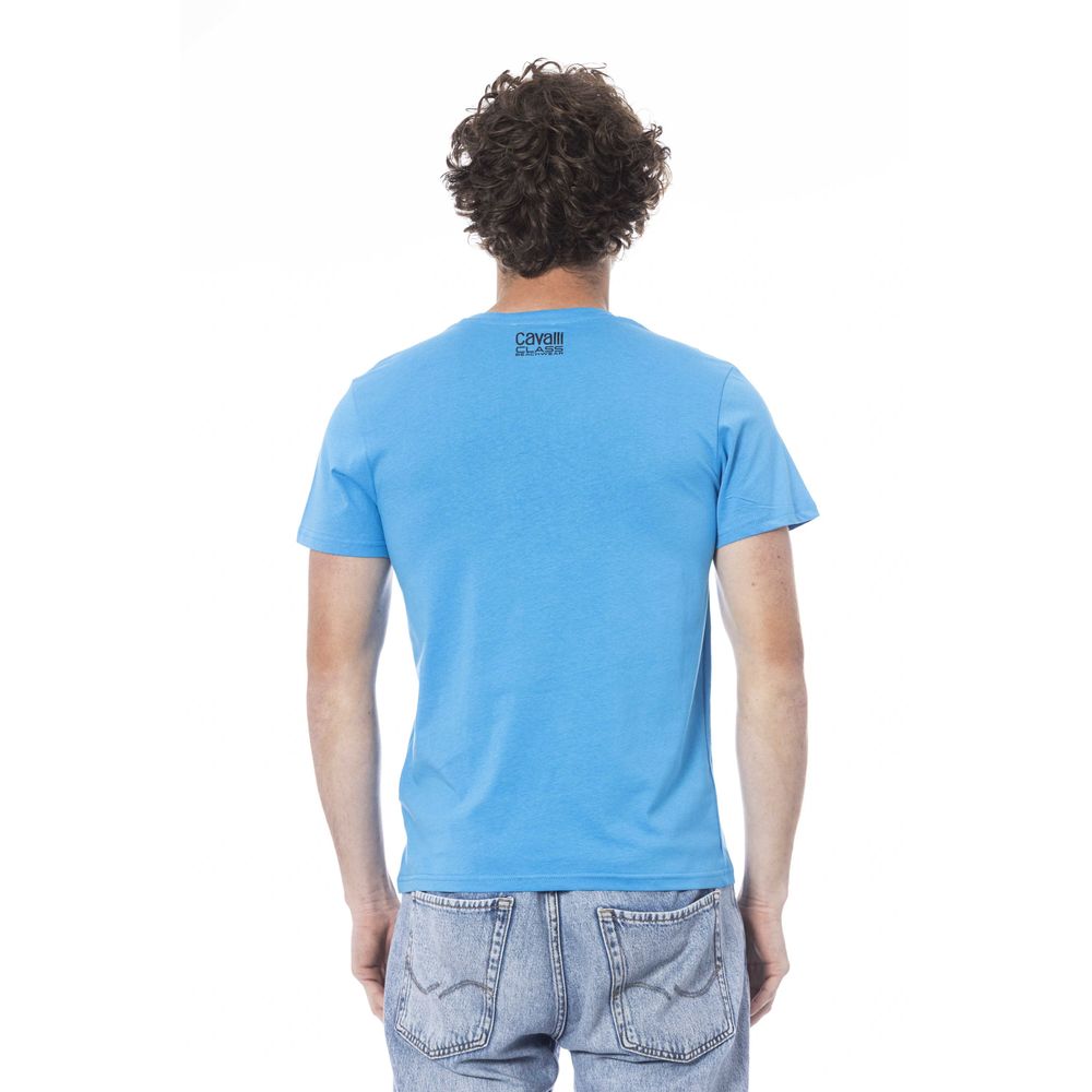 Camiseta de algodón azul claro para hombre Cavalli Class