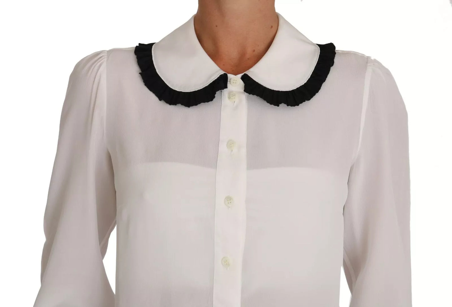 Camisa de seda blanca Dolce &amp; Gabbana Blusa con cuello redondo y volantes