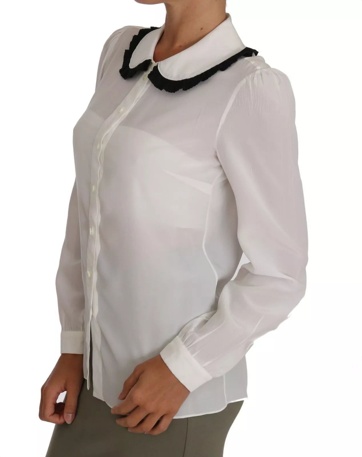 Camisa de seda blanca Dolce &amp; Gabbana Blusa con cuello redondo y volantes