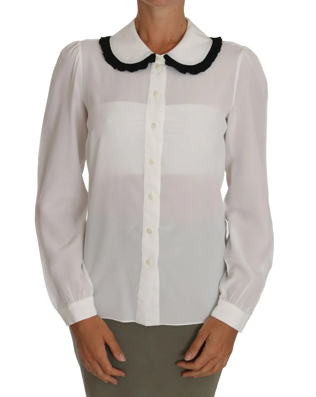 Camisa de seda blanca Dolce &amp; Gabbana Blusa con cuello redondo y volantes