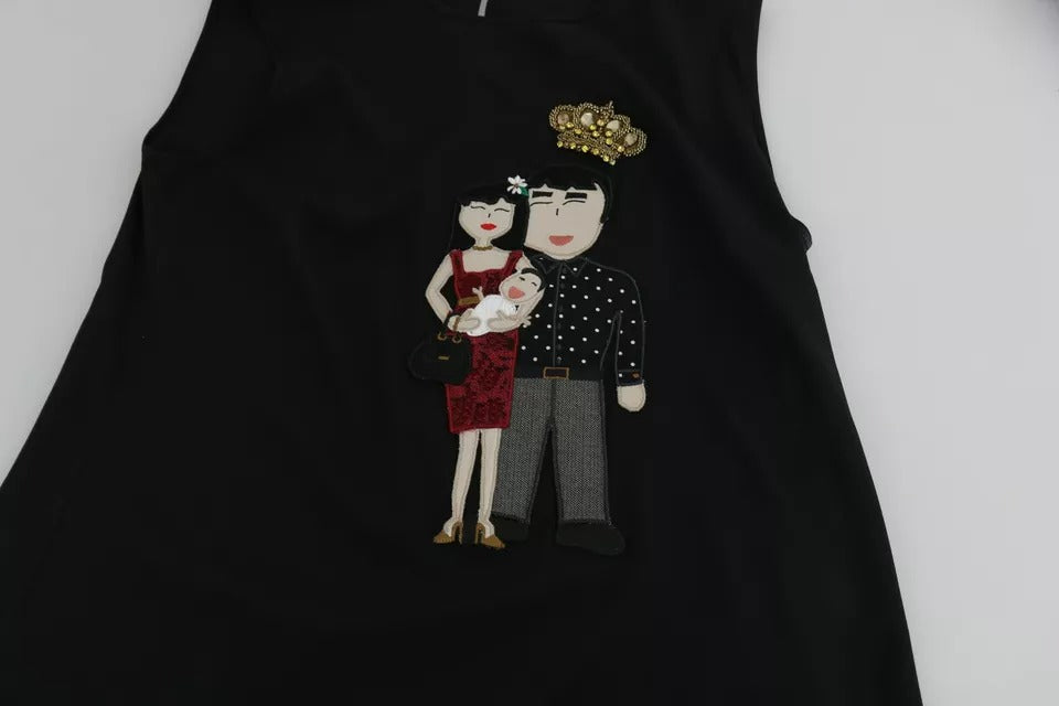 Blusa sin mangas con cristales de la familia DG de seda negra de Dolce &amp; Gabbana