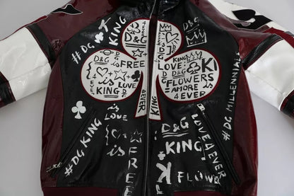 Chaqueta de cuero con capucha DG King of Love en color burdeos y negro de Dolce &amp; Gabbana