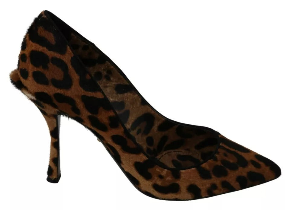 Zapatos de tacón de pelo de poni con estampado de leopardo marrón de Dolce &amp; Gabbana