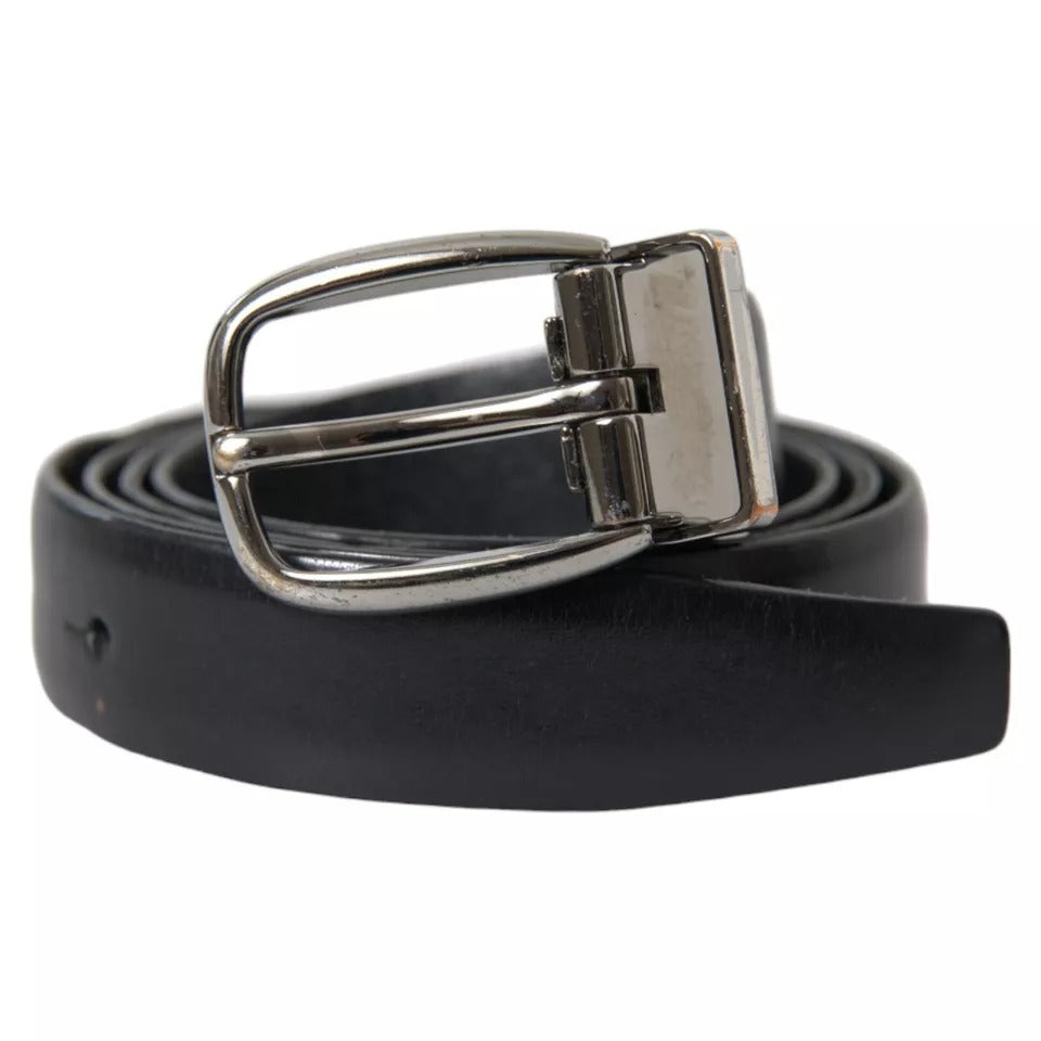 Cinturón de cuero negro con hebilla de metal plateado de Dolce &amp; Gabbana para hombre