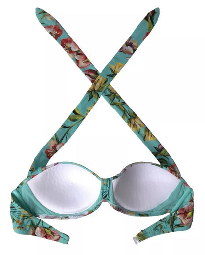 Top de bikini de playa con estampado floral verde menta de Dolce &amp; Gabbana