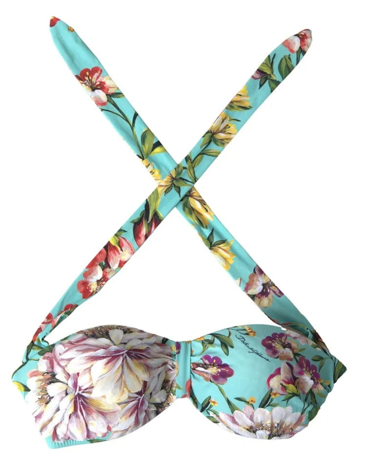 Top de bikini de playa con estampado floral verde menta de Dolce &amp; Gabbana