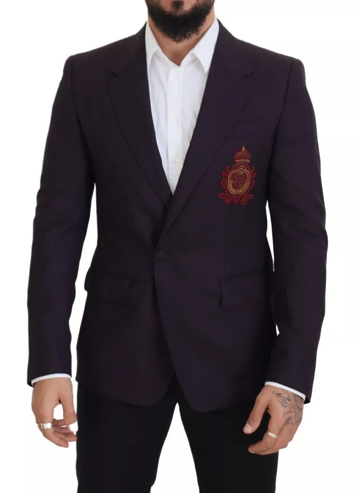 Blazer de lana con botonadura sencilla y logotipo morado de Dolce &amp; Gabbana