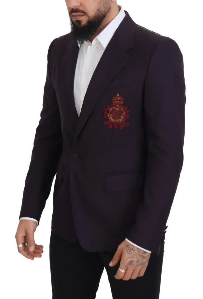 Blazer de lana con botonadura sencilla y logotipo morado de Dolce &amp; Gabbana